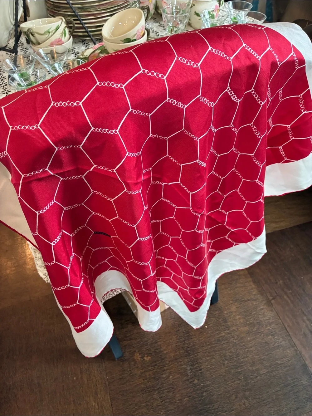 Vintage Jean Casanova Red and White Silk Scarf